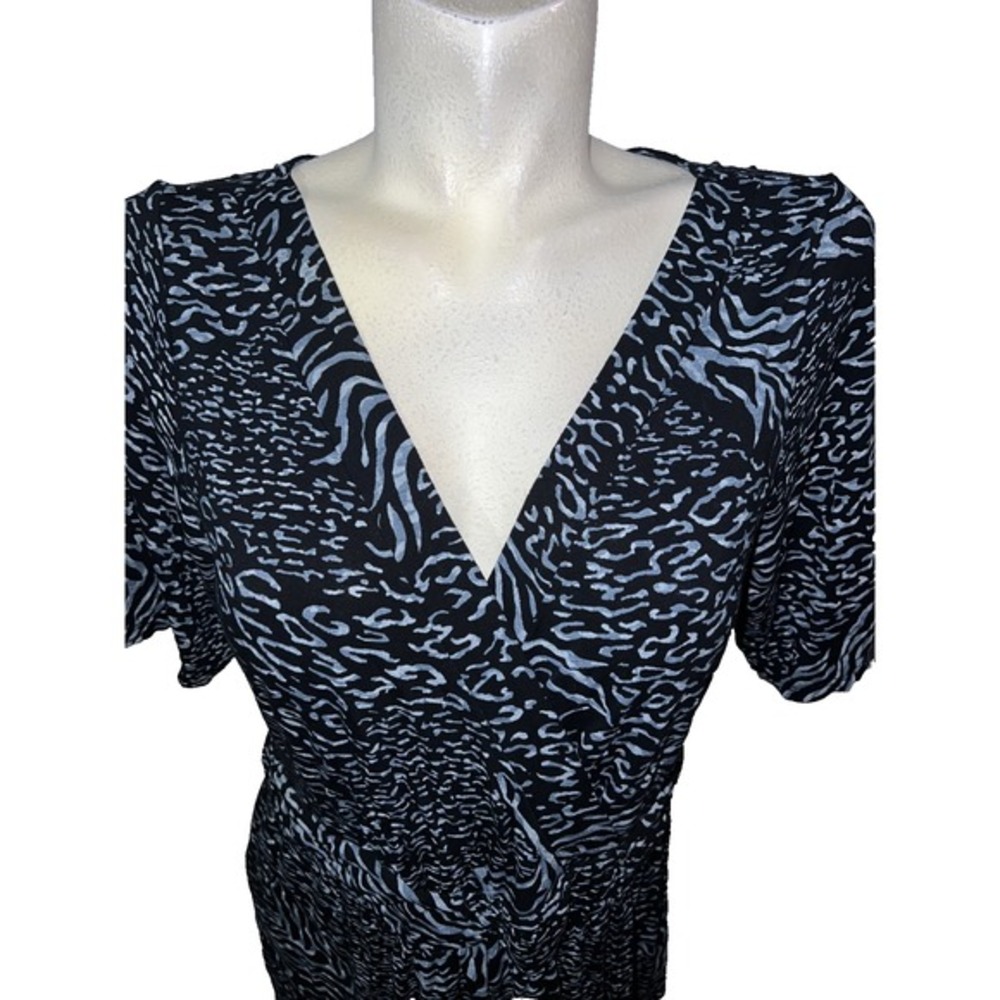 Fresh Produce Midi‎ Dress Womens Sz L Blue Animal Print Summer Knit Sundress USA - Picture 2 of 10